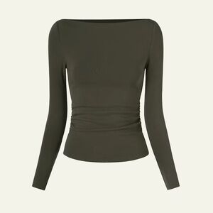 OGL ProWarm Eco-Mousse Modern Side Ruched Boatneck Brami Top - Forest Olive